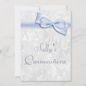 Quinceañera Verjaardagsfeestje Damask en Faux Bow Kaart (Voorkant)