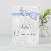 Quinceañera Verjaardagsfeestje Damask en Faux Bow Kaart (Staand voorkant)