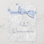 Quinceañera Verjaardagsfeestje Damask en Faux Bow Kaart (Voorkant / Achterkant)