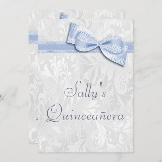 Quinceañera Verjaardagsfeestje Damask en Faux Bow Kaart (Voorkant / Achterkant)