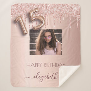 Quinceanera verjaardagsfoto roos gouden roze drupp sherpa deken