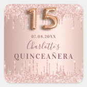 Quinceanera verjaardagsgoud roos vierkante sticker (Voorkant)