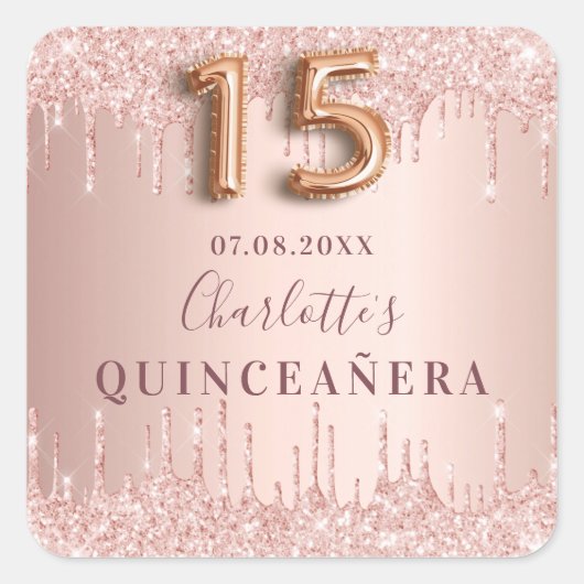 Quinceanera verjaardagsgoud roos vierkante sticker (Voorkant)