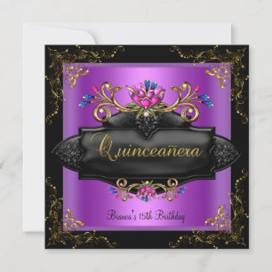 Quinceanera Verjaardagsplek Paarse Sering Goud Blo Kaart