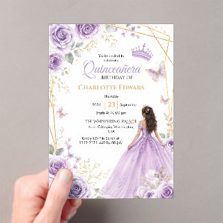 Quinceanera Verjaardagsuitnodiging, Paarse Mis Qui Acryl Uitnodigingen