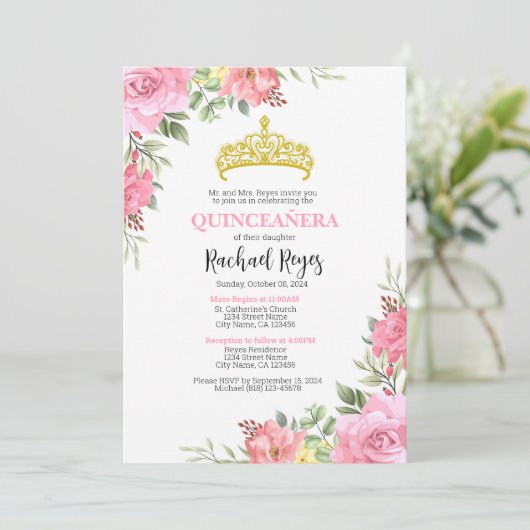 Quinceañera Verjaardagsuitnodiging Sjabloon Kaart (Staand voorkant)