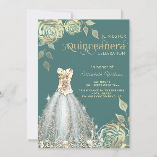 Quinceañera verkleint goudsequenties met goudkleur kaart (Voorkant)