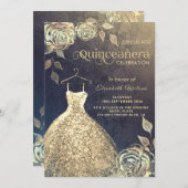 Quinceañera verkleint goudsequenties met goudkleur kaart (Voorkant / Achterkant)