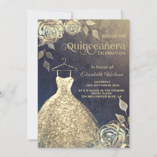 Quinceañera verkleint goudsequenties met goudkleur kaart