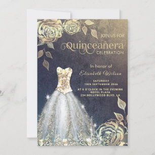 Quinceañera verkleint goudsequenties met goudkleur kaart