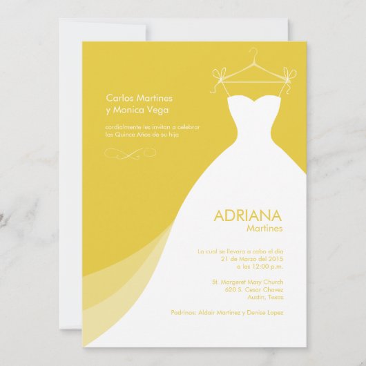 Quinceañera Vestido amarillo Invitaciones Kaart (Voorkant)