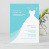 Quinceañera Vestido Azul Invitaciones Kaart (Staand voorkant)