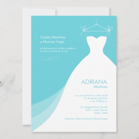Quinceañera Vestido Azul Invitaciones Kaart (Voorkant)