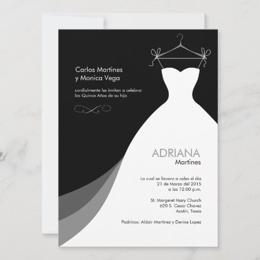 Quinceañera Vestido negro Invitaciones Kaart (Voorkant)