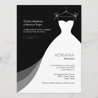 Quinceañera Vestido negro Invitaciones Kaart