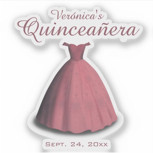 Quinceañera viering rode jurk decoratie sticker (Voorkant)