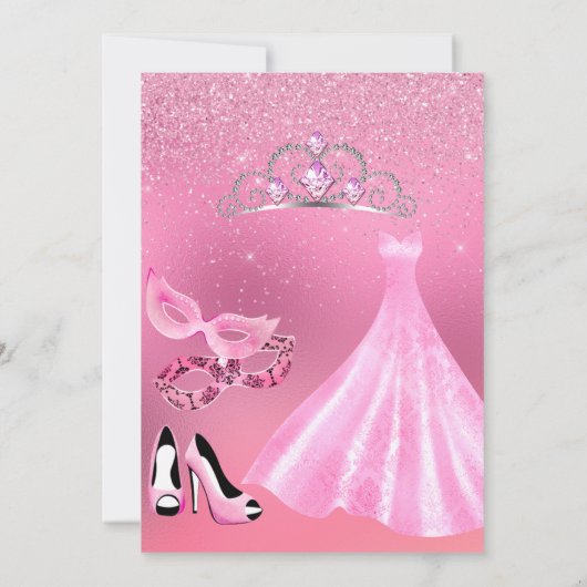 Quinceanera Viering Roze Masquerade Party Kaart (Achterkant)