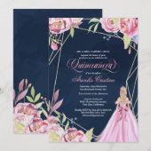 Quinceanera viert roze en marineblauw & gans  kaart (Voorkant / Achterkant)
