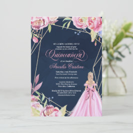 Quinceanera viert roze en marineblauw & gans  kaart