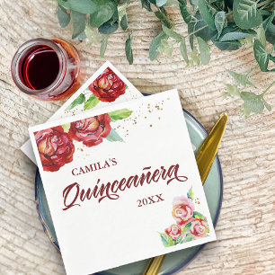 Quinceanera Vintage Rood Roze Goud Bloemstuk Aange Servet