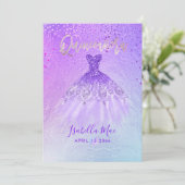 Quinceanera Violet+Blue Gown+Confetti Kaart (Staand voorkant)