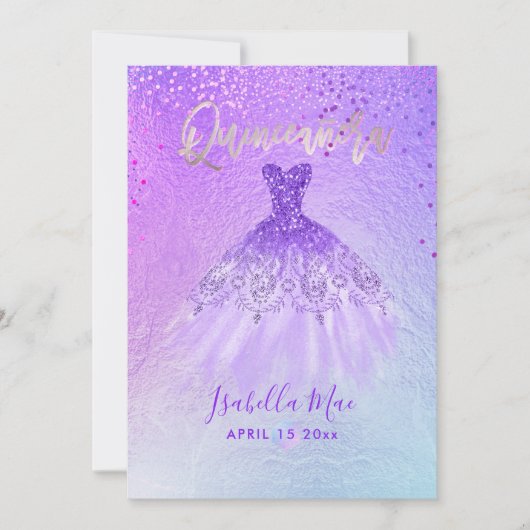 Quinceanera Violet+Blue Jurk+Confetti Kaart (Voorkant)