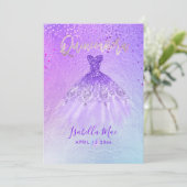 Quinceanera Violet+Blue Jurk+Confetti Kaart (Staand voorkant)