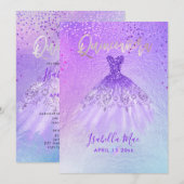 Quinceanera Violet+Blue Jurk+Confetti Kaart (Voorkant / Achterkant)