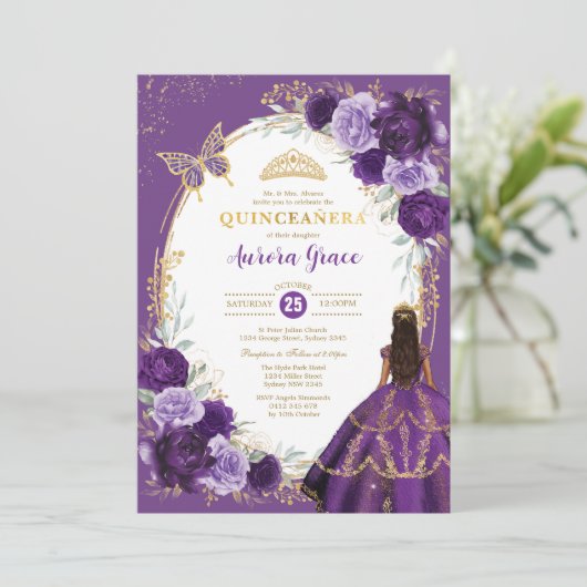 Quinceañera Violet Lila goudvlinder Kaart (Staand voorkant)