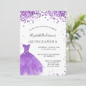 Quinceanera violet wit glitter glanzend glanzend g kaart (Staand voorkant)