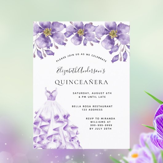 Quinceanera violet wit kleed florelegant briefkaart