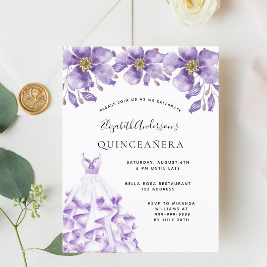 Quinceanera violet wit kleed florelegant briefkaart
