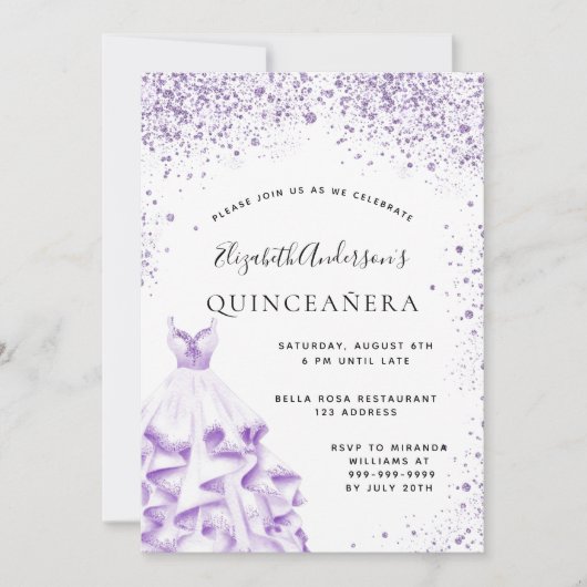 Quinceanera violet witte jurk kaart (Voorkant)