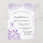 Quinceanera violet witte jurk uitnodiging briefkaart (Voorkant)