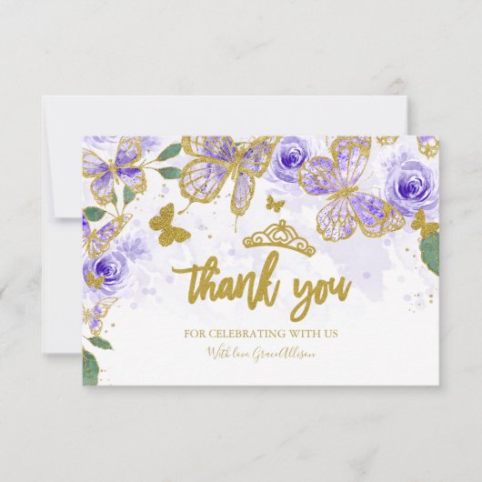 Quinceanera Vlinder Bedankkaartjes Kaart (Voorkant)