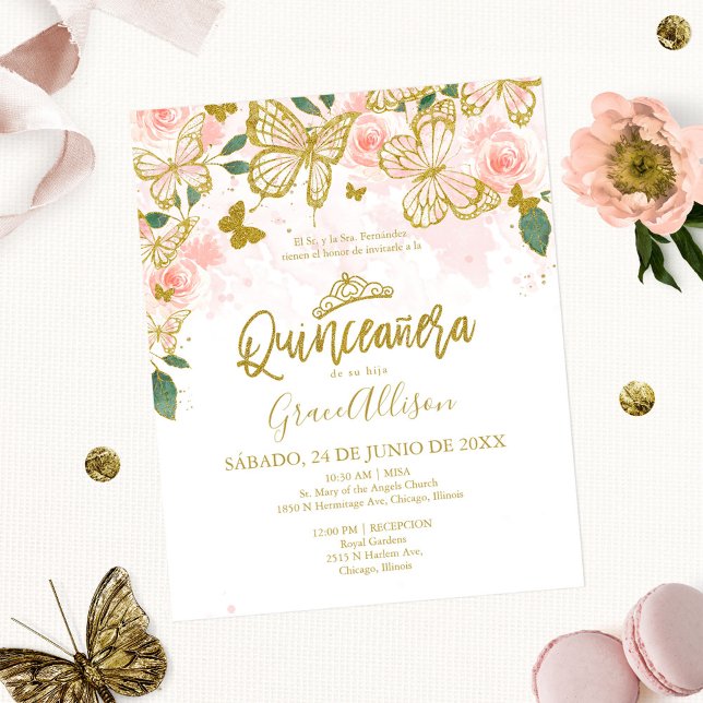Quinceanera Vlinder Budget Uitnodiging Spaans (Creator heeft geüpload)