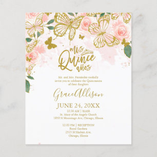 Quinceanera Vlinder Budget Uitnodiging Tweetalig