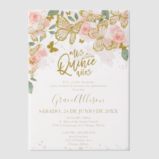 Quinceanera vlinder uitnodiging Spaanse tekst (Voorkant)