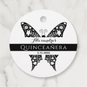 Quinceanera Vlinder Zwart-wit Bedankjes Labels (Achterkant)