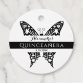 Quinceanera Vlinder Zwart-wit Bedankjes Labels (Voorkant)