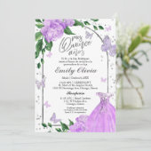 Quinceanera Vlinders Lavendel Jurk Spaans Kaart (Staand voorkant)