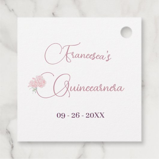 Quinceanera Waterverf Blush Roze Bloemen Bedankjes Labels (Achterkant)