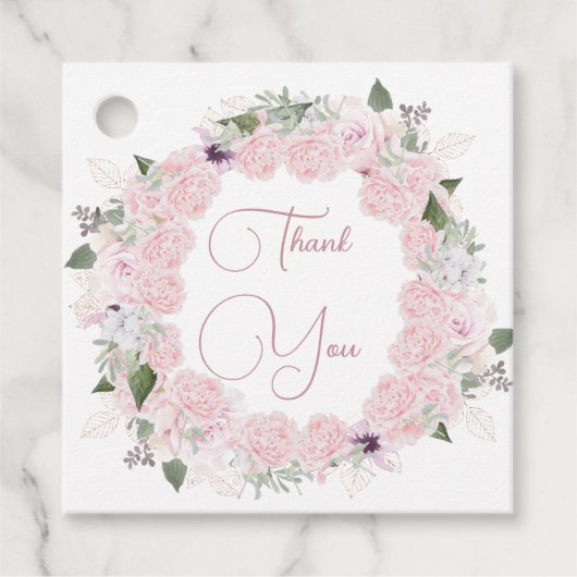 Quinceanera Waterverf Blush Roze Bloemen Bedankjes Labels (Voorkant)