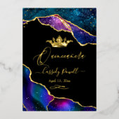 Quinceanera, Waterverf Galaxy Agate 3 kleuren Folie Uitnodiging (Voorkant)
