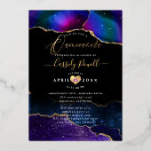 Quinceanera, Waterverf Galaxy Agate 3 kleuren Folie Uitnodiging (Achterkant)