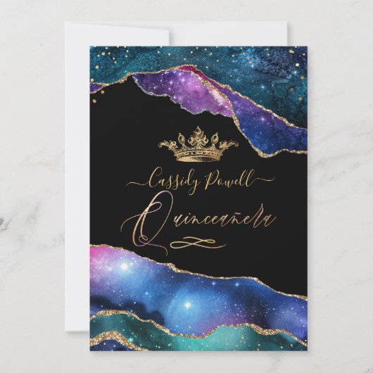 Quinceanera, Waterverf Galaxy Agate Faux Gold Kaart (Voorkant)