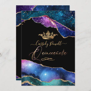 Quinceanera, Waterverf Galaxy Agate Faux Gold Kaart