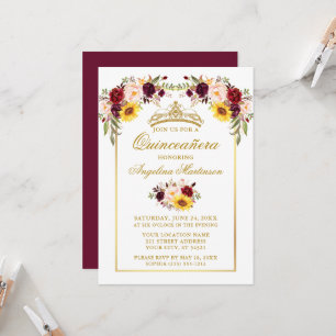 Quinceanera-waterverf gemengde bloemen gouden lijs kaart