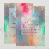 Quinceanera Waterverf Iridescent Brusstrokes Kaart (Voorkant / Achterkant)