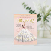 Quinceanera Waterverf Jurk Blush Roze Goud Fancy Briefkaart (Staand voorkant)